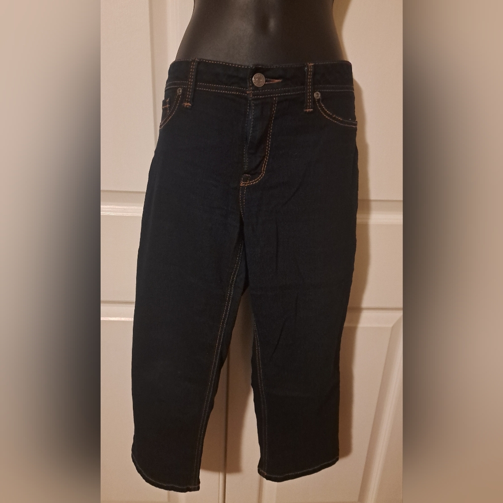 Dots Dark Blue Capris with Orange Stitching